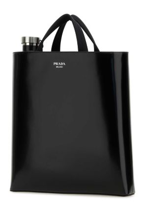 Prada Mens Black Leather Shopping Bag Nero Vitello Borse A Mano