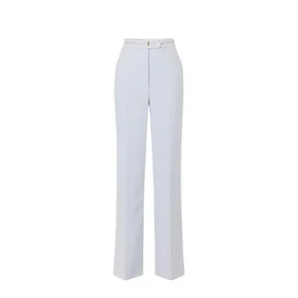Elisabetta Franchi Wide Trousers, female, Blue, Size: XS Lightweight Crepe Palazzo Trousers with Logo Ribbon