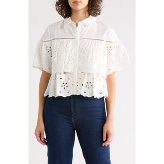 Forgotten Grace Cotton Eyelet Button-Up Shirt in White at Nordstrom Rack, Size X-Large