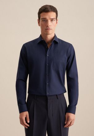 Seidensticker Businesshemd SEIDENSTICKER Comfort, Herren, Gr. M40, normale &Auml;rmell&auml;ngen, blau (dunkelblau), 100% Baumwolle, unifarben, comfort fit, 2-Knopf-Manschett
