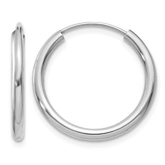 Diamond2Deal 14k White Gold Polished Endless 2mm Huggie Hoop Earrings