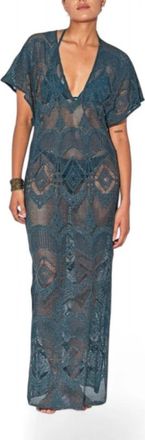Beliza Kaftan Lange Gehaakte - Dames - Maxi kleedjes - Blauw - L - Kleedjes