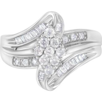 House of Brilliance 10K White Gold 1/2 cttw Diamond Bypass Cluster Ring at Nordstrom, Size 8