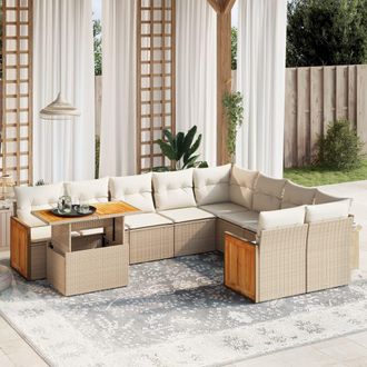 vidaXL Vidaxl - Set Divano Da Giardino 10 Pz Con Cuscini Beige In Polyrattan
