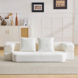 STILVORA Divano Convertibile 2 Posti In Tessuto E Schiuma, Pieghevole Con Funzione Letto, Design Moderno, Bianco