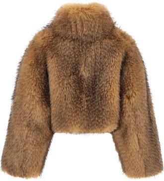 Rotate Cropped Faux Fur Jacket - Camel
