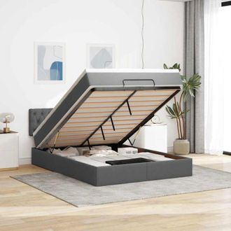 vidaXL Vidaxl - Cama Otomana Con Colch&oacute;n Led Gris Oscuro 140x200 Cm Tela