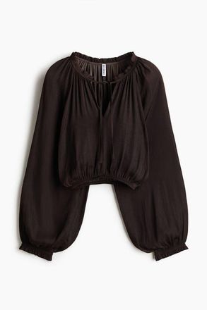H&M Balloon-sleeved Blouse in Dark Brown at Nordstrom, Size Xx-Large
