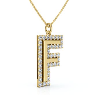 Pompeii3 F Initial Diamond Pendant 1 1/3Ct TW 1 Tall 14k Gold Womens Necklace Lab Grown