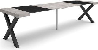 Skraut Home Mesa Consola Extensible, Mesa Comedor Plegable, 300, Para 14 Comensales, Patas Madera Maciza, Estilo Moderno, Gris Cemento - Skraut Home