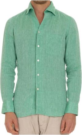 Finamore Handgemaakt Linnen Overhemd Groen - Heren - Casual Overhemden - Groen - 3XL - Linnen - Overhemden