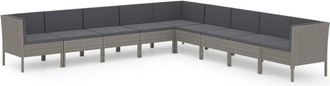 vidaXL Set De Muebles De Jard&iacute;n 9 Pzas Y Cojines Rat&aacute;n Sint&eacute;tico Gris Vidaxl