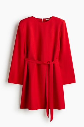 H&M Kleid mit Bindeg&uuml;rtel - Knallrot