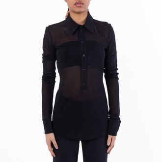 Saint Laurent Womens Sheer Pointed Collar Long Sleeve Shirt, Brand Size 36