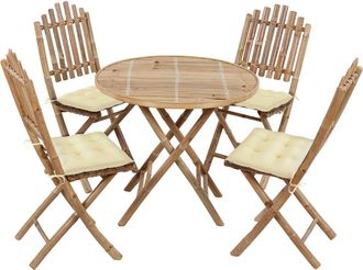 vidaXL Set De Comedor De Jard&iacute;n Plegable 5 Piezas Con Cojines Bamb&uacute; Vidaxl