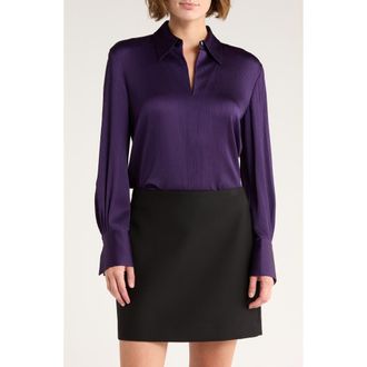 Theory Collar Split Neck Long Sleeve Top in Blackberry at Nordstrom Rack, Size Small