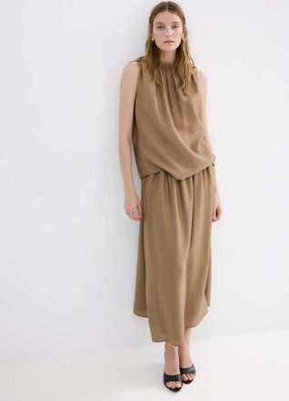 Mango Top satinato collo drappeggiato marrone - Donna - S - MANGO