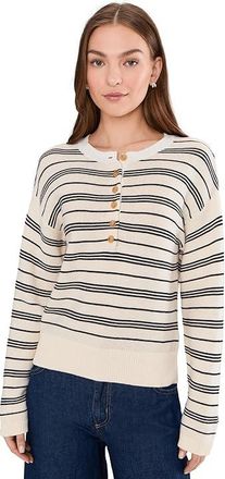 Sanctuary Striped Henley Sweater Womens Sweater Collagen With Black Stripe : LG (US 10-12), Cotton