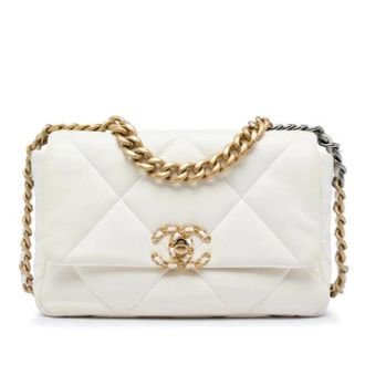 Chanel Pre-owned Medium 19 Flap Bag - Dames - Pre-owned - Wit - Maat: ONE Size Leer