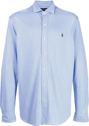 Polo Ralph Lauren logo-embroidered houndstooth shirt - men - Cotton - S - Blue