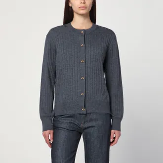 Bottega Veneta Cardigan a coste grigio in lana