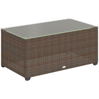 OUTSUNNY Outdoor Coffee Table - Glass Top Rattan Side Table - Brown | TJ Hughes