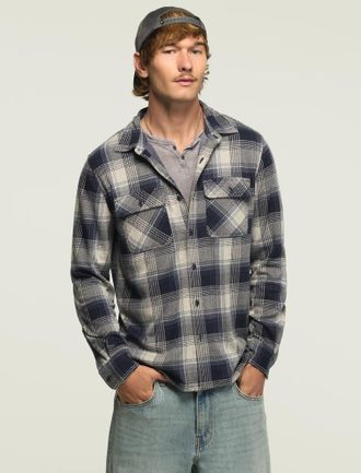 Lucky Brand Mens Plaid Brushed Knit Shirt