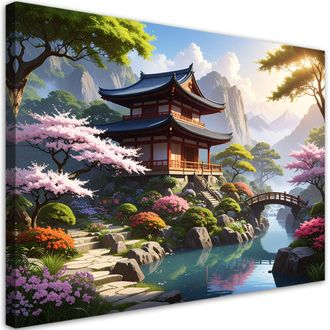 Feeby Impresi&oacute;n De Imagen Jard&iacute;n Japon&eacute;s Pagoda Paisaje Naturaleza 100x70