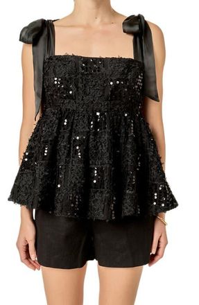 English Factory Sequins Bow Tank in Black at Nordstrom, Size X-Small