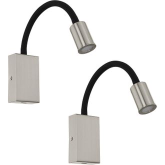 Loops 2 PACK Wall Light Colour Satin Nickel Black Steel & Plasic LED 3.5W Included in Metallics