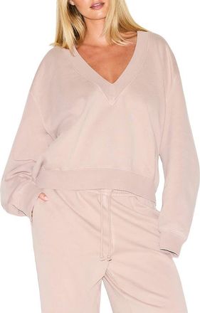 SKIMS V-Neck Fleece Pullover in Light Fawn at Nordstrom, Size X-Small Regular