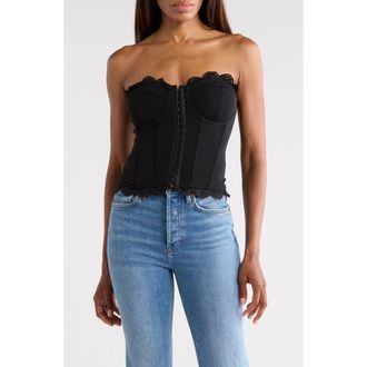 Good American Matte Jersey Lace Trim Bustier in Black001 at Nordstrom Rack, Size X-Large