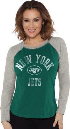 G-III 4Her by Carl Banks Womens G-III 4Her by Carl Banks Green/Heather Gray New York Jets Waffle Knit Raglan Long Sleeve T-Shirt at Nordstrom, Size Xx-Large