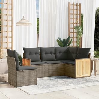 vidaXL Juego De Sof&aacute;s Jard&iacute;n Con Cojines 5 Pzas Rat&aacute;n Sint&eacute;tico Gris Vidaxl
