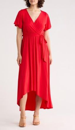 West K Flutter Sleeve High/Low Wrap Dress in Red at Nordstrom Rack, Size X-Small