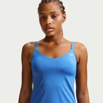 Nike Womens Swim Effortless Essential V-Neck Tank Topini in Blue | NESSF236-434