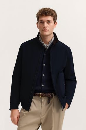 Bugatti Blouson BUGATTI Regular Fit, Herren, Gr. 48, 390, marine, 100% Polyester, unifarben, regular fit, Jacken Blouson, wasserabweisend mit Cord-Details