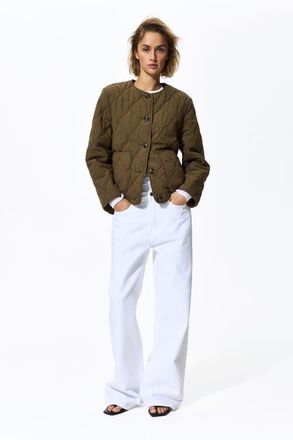 H&M Quilted Jacket in Dark Khaki Green at Nordstrom, Size Xx-Small