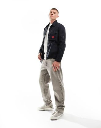 HUGO BOSS HUGO Emmond zip thru overshirt in black