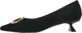 Emanuelle Vee Zwarte Su&egrave;de Decollete met Gouden Metalen Gesp - Dames - Pumps - Zwart - 38 EU - Su&egrave;de - Schoenen