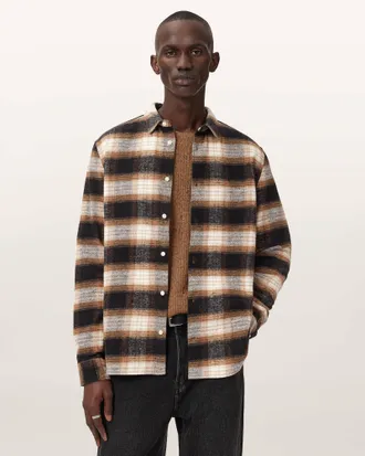 AllSaints Mercy Checked Relaxed Fit Ramskull Shirt