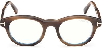 Tom Ford 47mm Round Optical Glasses in Shiny Warm Beige Havana at Nordstrom