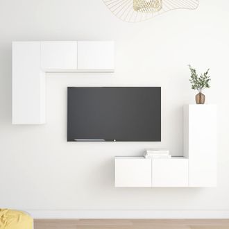 vidaXL Vidaxl - Set De Muebles De Sal&oacute;n Tv 4 Piezas Madera De Ingenier&iacute;a Blanco
