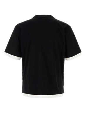 Prada Mens Black Cotton T-Shirt Nero+bianco Exterior Exterior: T-shirts And Polos
