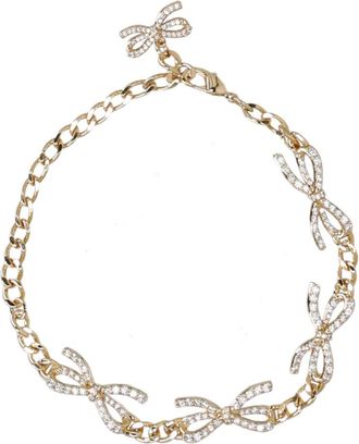 Self Portrait Gold-Plated Brass Bracelet With Crystal Bow Motifs