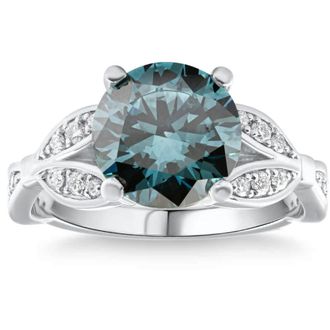 Pompeii3 3 1/4Ct TW Blue & White Vintage Diamond Engagement Ring Lab Grown 10k White Gold