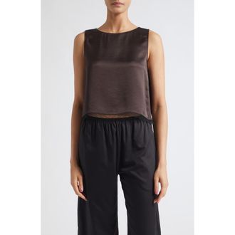 Leset Barb Lace Trim Sleeveless Satin Top in Chocolate at Nordstrom, Size X-Large