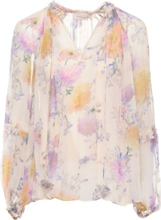 Zimmermann Ivory Luna Ruffle Floral Blouse