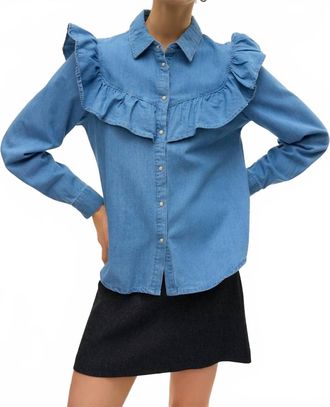 Vero Moda Muli Denim Long Sleeve Top In Light Blue Denim