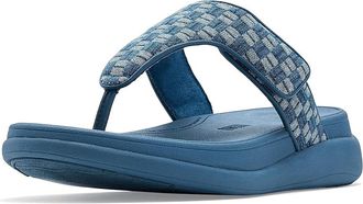 FitFlop F-Mode Go Adj. Checkerboard-Denim Toe-Post Sandals Womens Wedge Shoes Light Denim : 11 M (B), Synthetic